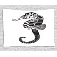 thumbnail image 1 of Seahorse Tapestry, Monochrome Graphic Illustration of Seahorse Figure Ocean Biodiversity Theme, Wall Hanging for Bedroom Living Room Dorm Decor, 80W X 60L Inches, Black and White, by Ambesonne, 1 of 2