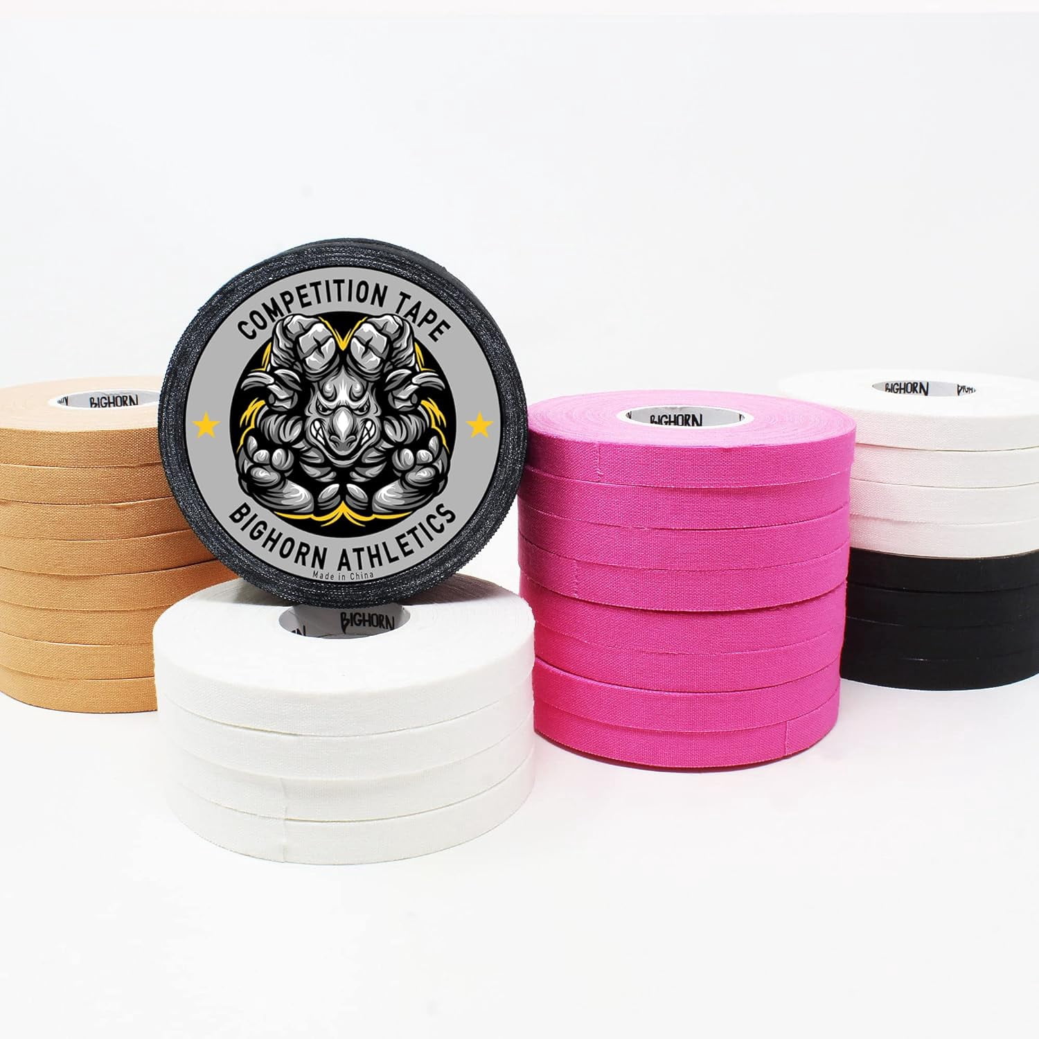 Bighorn Athletics Premium Competition Jiu-Jitsu Finger Tape, 8-Rolls, 50% Stronger Material, Residue-Free (0.5-Inch, Nude)