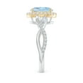 thumbnail image 3 of ANGARA Natural 1.5 ct Aquamarine Twisted Vine Ring with Diamond Halo in 14K White & Yellow Gold for Women (Size-9x7mm) | March Birthstone, Anniversary Jewelry Gift for Women | Natural Aquamarine Ring, 3 of 9