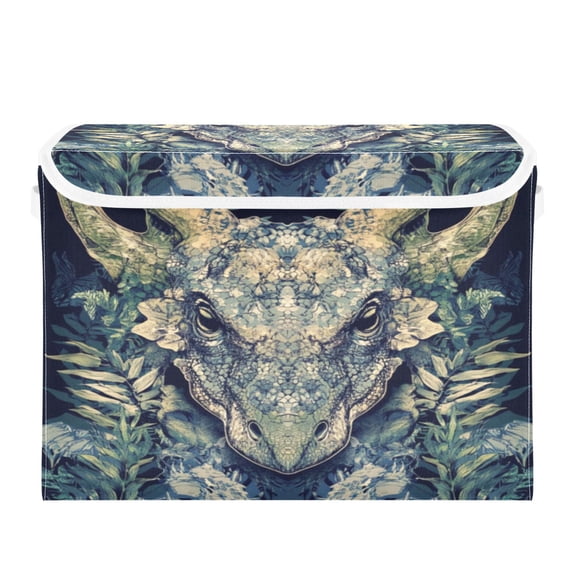 Storage Box With Lid 16.5x12.6x11.8In Foldable Stacked Household Storage Box Green Cute Dinosaur