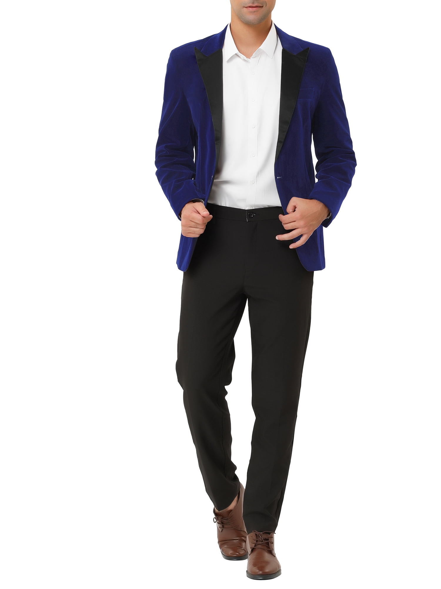 Unique Bargains Men's Velvet Blazer One Button Party Prom Tuxedo Dinner Suit Jacket XL Blue
