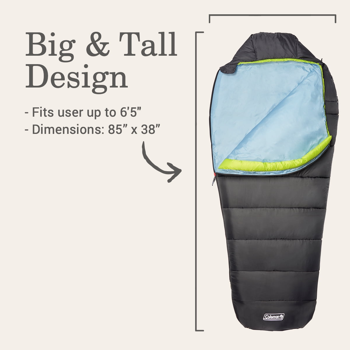 Coleman Montauk™ 40°F Big and Tall Mummy Sleeping Bag, Black, Adult