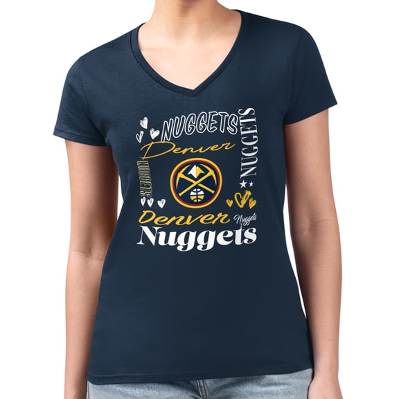 Women's G-III 4Her by Carl Banks Navy Denver Nuggets Super-Slim Fit Lightweight Team Name Collage Graphic V-Neck T-Shirt