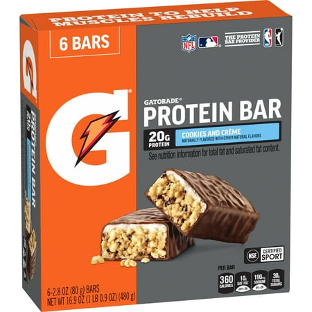 Gatorade Cookies and Creme Whey Protein Bars, 20g Protein, 6 Pack