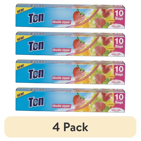 (4 pack) Ten Storage Freezer Double Zipper Gallon Bags 10 Count