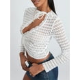 thumbnail image 6 of FEORJGP Women Sexy Summer Clothes Long Sleeve T-shirt Crew Neck Jumpers Tie-up Hollowed Irregular Blouses Ladies Crop Top Clubwear Streetwear for Bar Party, 6 of 9