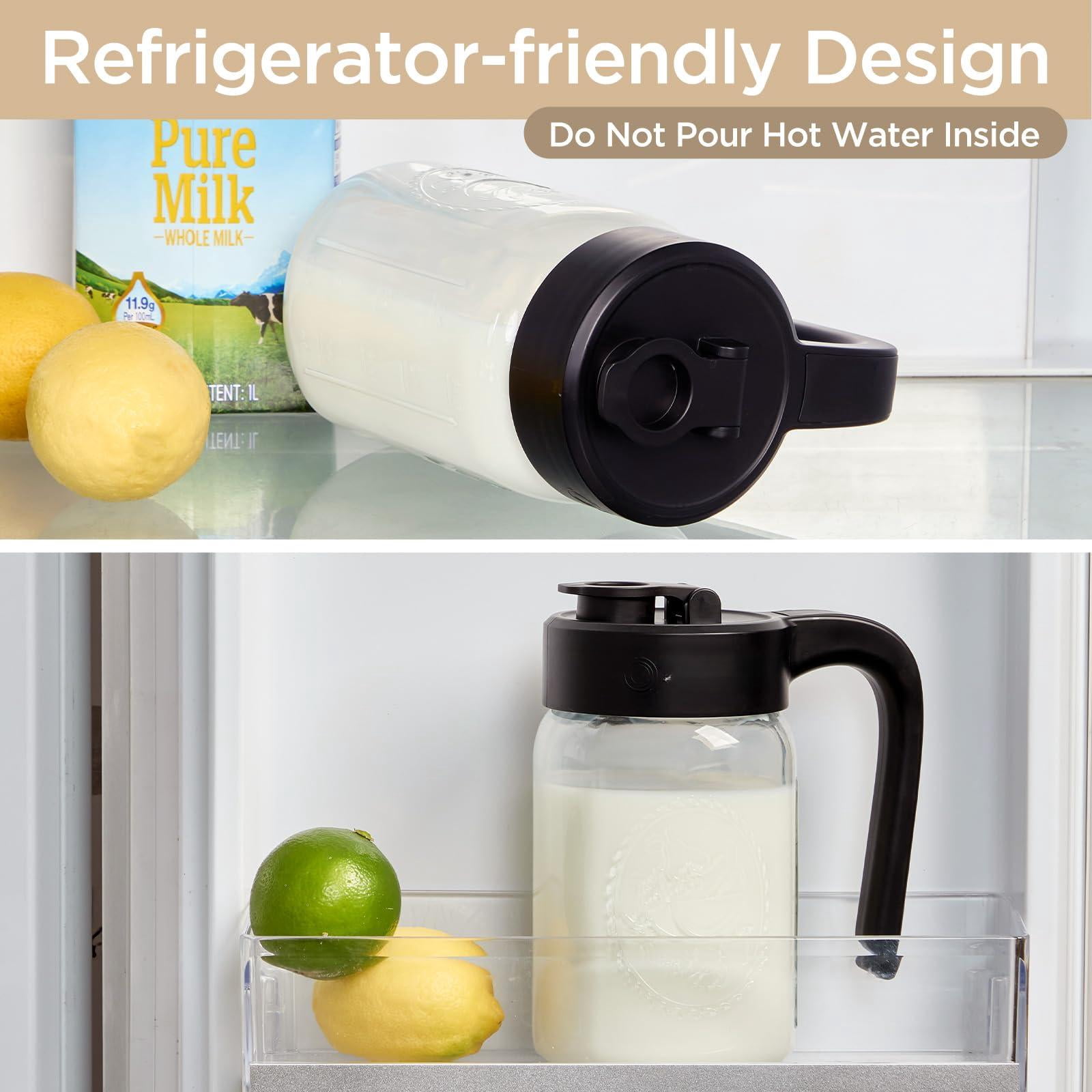 32 Oz Glass Pitcher With Lid  1 Quart Mason Jar Airtight Breast Milk Storage For Fridge Ideal Cold Brew Coffee Iced Tea Sun Juices