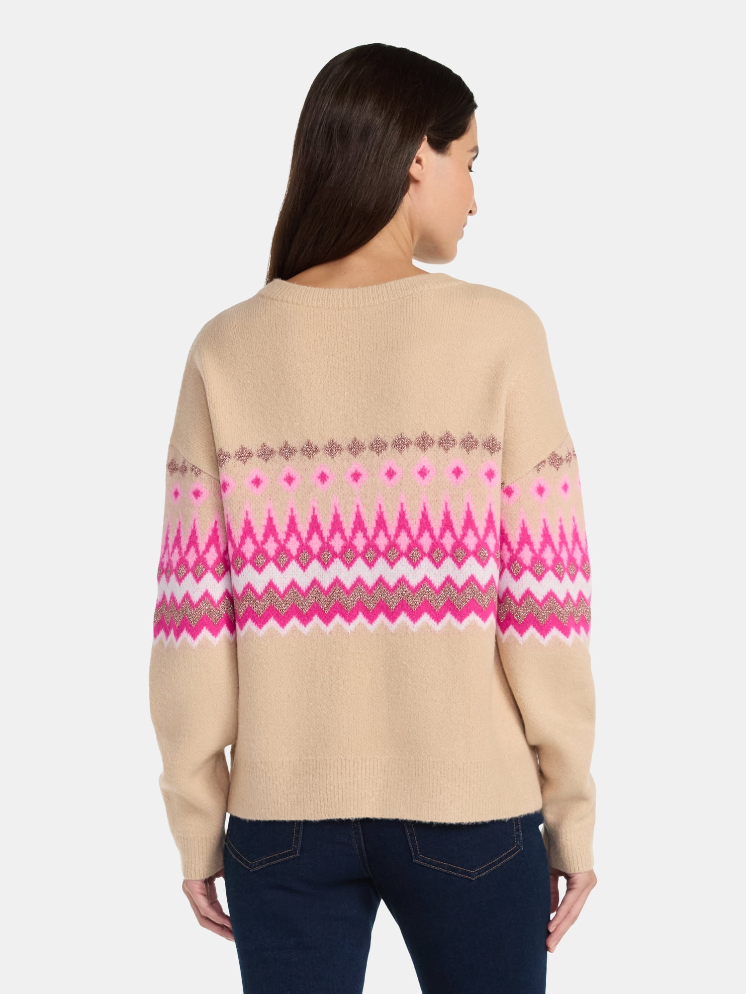 99 Jane Street Women's and Women's Plus Fair Isle Pullover Sweater, Midweight, Sizes XS-4X