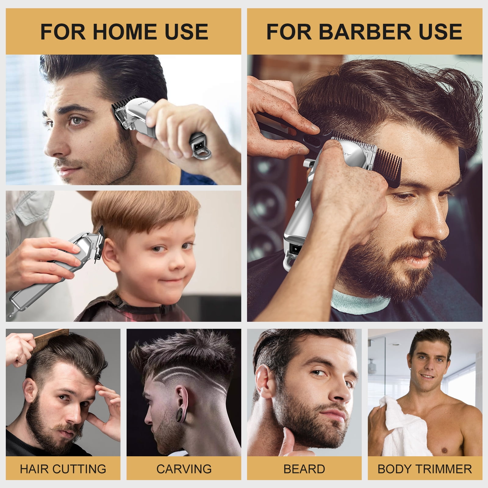 Sejoy Hair Clippers for Men, Professional Hair Trimmer, Cordless Barber Hair Grooming Kit, Beard Trimmer,Rechargeable Home Haircut for Women & Children LED Display USB Rechargeable,Gold