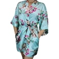 thumbnail image 1 of Ms Lovely Women's Floral Satin Bridesmaid Robe Short Kimono W/Pockets for Bridal Party - Light Blue M/L, 1 of 2