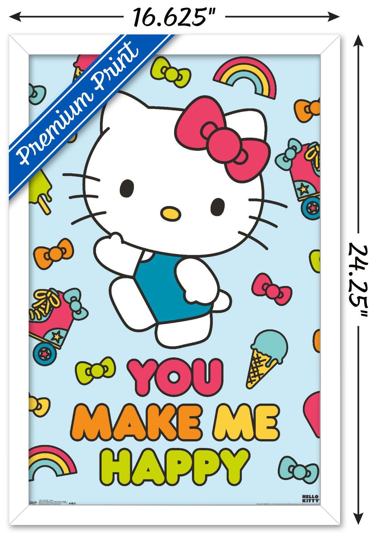 Hello Kitty - Happy Wall Poster, 14.725" x 22.375", Framed