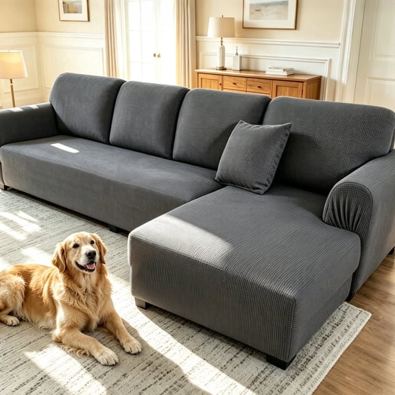 Stretch L Shape Sofa Slipcover, Soft Washable Couch Cover, Pet Friendly Full Wrap Protector for Sofa Seat & Backrest, Ideal for Living Room(1Seater 35"-55")