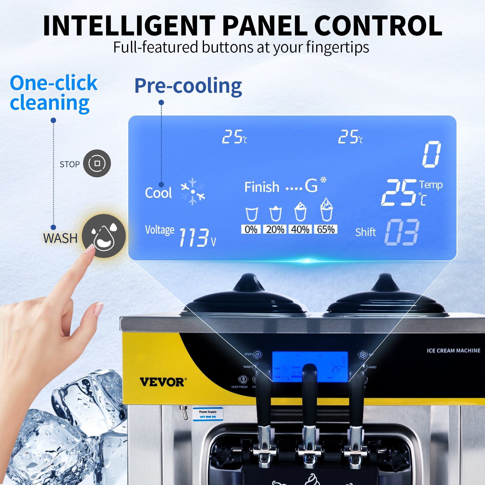 VEVOR Commercial Ice Cream Maker, 22-30L/H Yield, Countertop Soft Serve Machine w/ 2x6L Hopper 2L Cylinder LCD Panel Puffing Shortage Alarm, Frozen Yogurt Maker for Restaurant Snack Bar