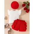 thumbnail image 5 of BemeyourBBs Toddler Baby Girl Summer Fall Spring Clothes Infant Baby Girls 2 Peice Outfit Shorts Set Cute Vintage Little Girls Short Sleeve Pearl 3D Bowknot T-Shirt Ruffle Shorts Beret Hat, 5 of 8