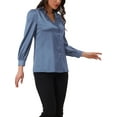 thumbnail image 4 of INSPIRE CHIC Work Business Casual Button Down Shirt for Women's Satin Long Sleeve Blouse XS Grey Blue, 4 of 6