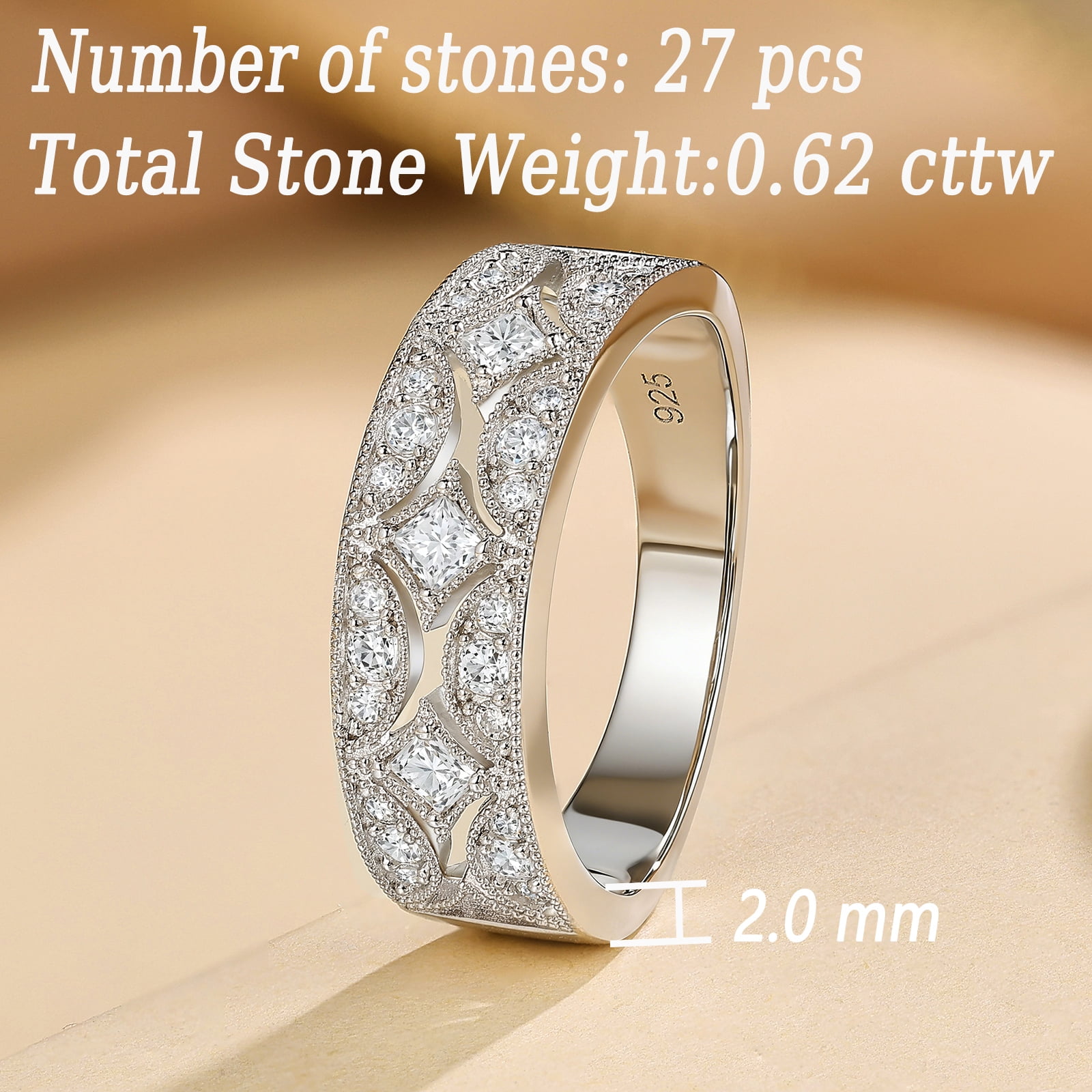 Newshe Jewellery Wide Moissanite Wedding Bands for Woman 925 Sterling Silver Eternity Rings Size 7