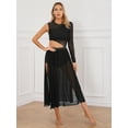 thumbnail image 2 of YiZYiF Womens One Sleeve Modern Lyrical Dance Mesh Dress Side Split Ballet Gymnastics Leotard Dress Black XXL, 2 of 7