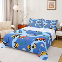 Castle Fairy Cartoon Truck Full Size Sheets,Construction Vehicles Bed Sheets