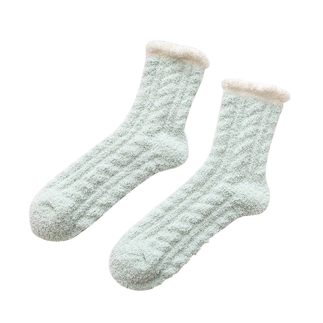 Sonducket Cálido invierno MiddleTube calcetines mujeres lindo elástico Coral terciopelo calcetines interior piso toalla calcetines transpirables Medias Verde claro NO7