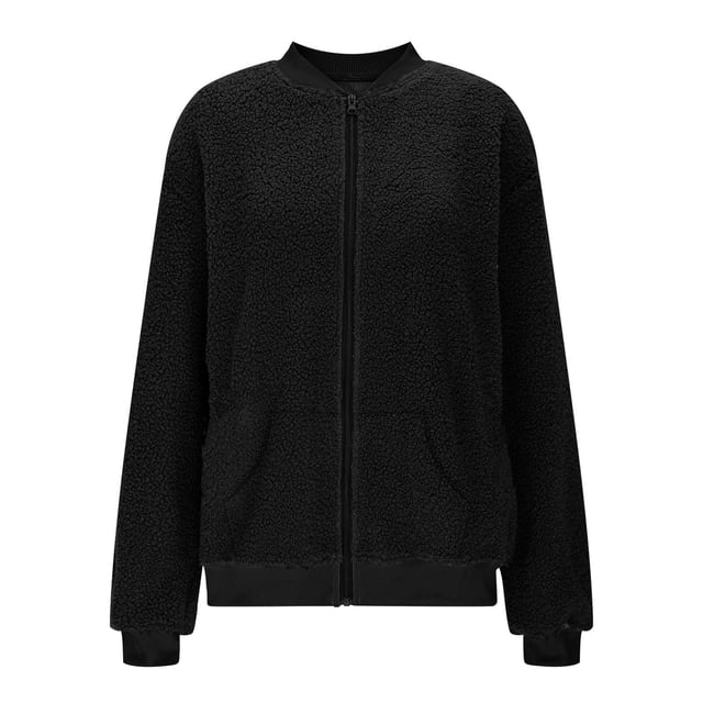 HAiming Womens Zip up Fleece Jacket Long Sleeve Fuzzy Comfy Solid Color Tops Fall Winter Outwear Coat with Pockets
