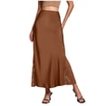 thumbnail image 2 of Gamivast Lace Maxi Skirt for Women High Waisted Smooth Elegant Satin Skirt Side Slit with Sheer Floral Lace Insert Panel Evening Party Cocktail Slip Skirt, 2 of 8