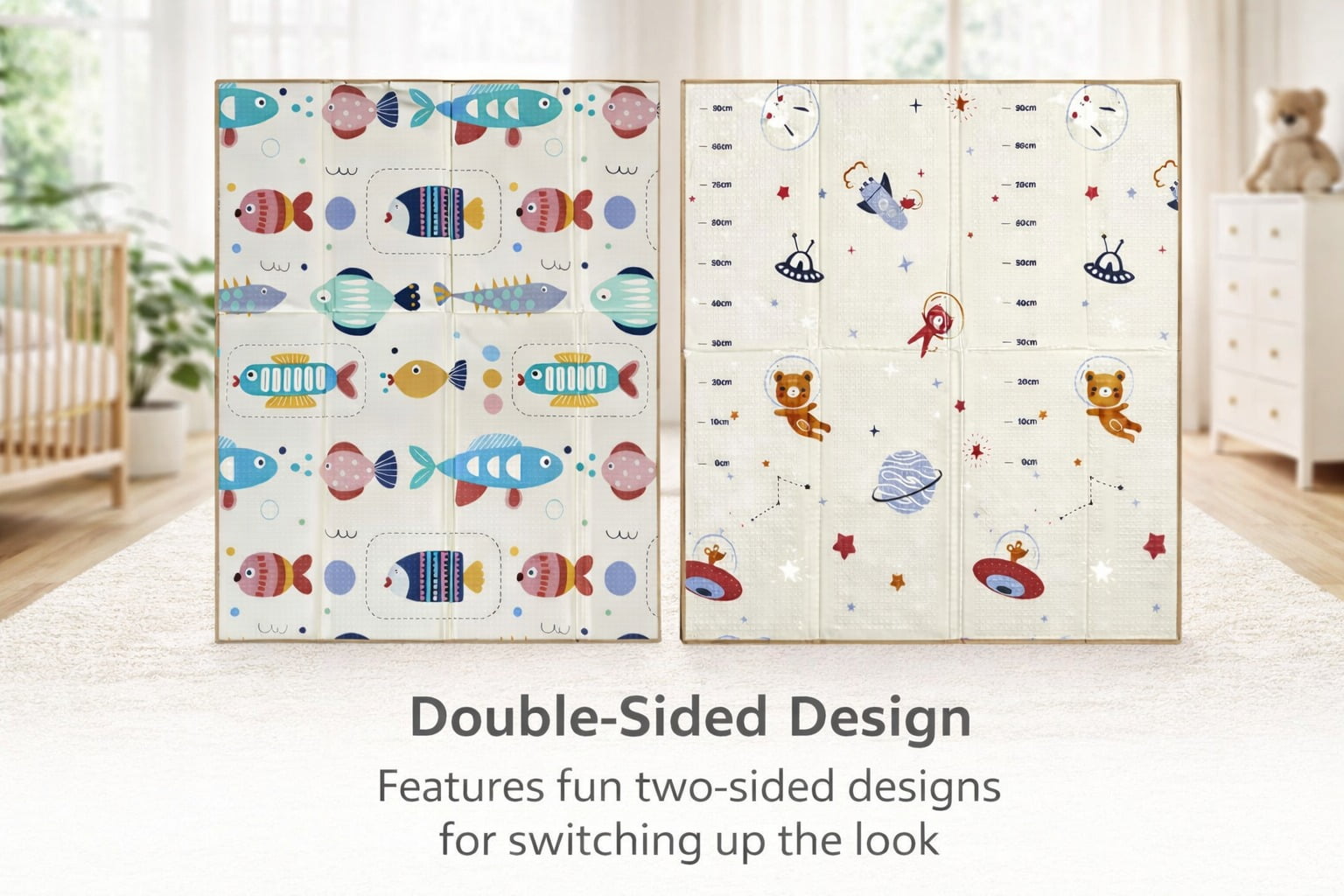 Baby Play Mat 59"*79" Foldable Foam double side play options Baby Play Mat for Floor Reversible Waterproof Playmats for Babies Boy and Toddlers Infants Edge protected Crawling Mat for Indoor&Outdo