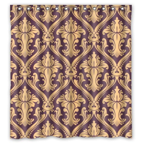 HelloDecor Beige Flower In Purple Shower Curtain Polyester Fabric