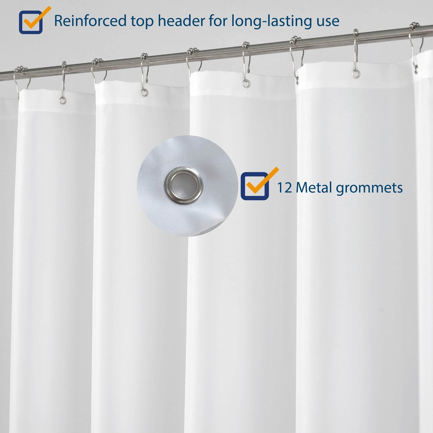 N&Y HOME Fabric Shower Curtain Liner Extra Long 72 x 84 Inches with 2 Bottom Magnets Hotel Quality Water Repellent 72x84 Washable White Spa Bathroom Curtains with Grommets