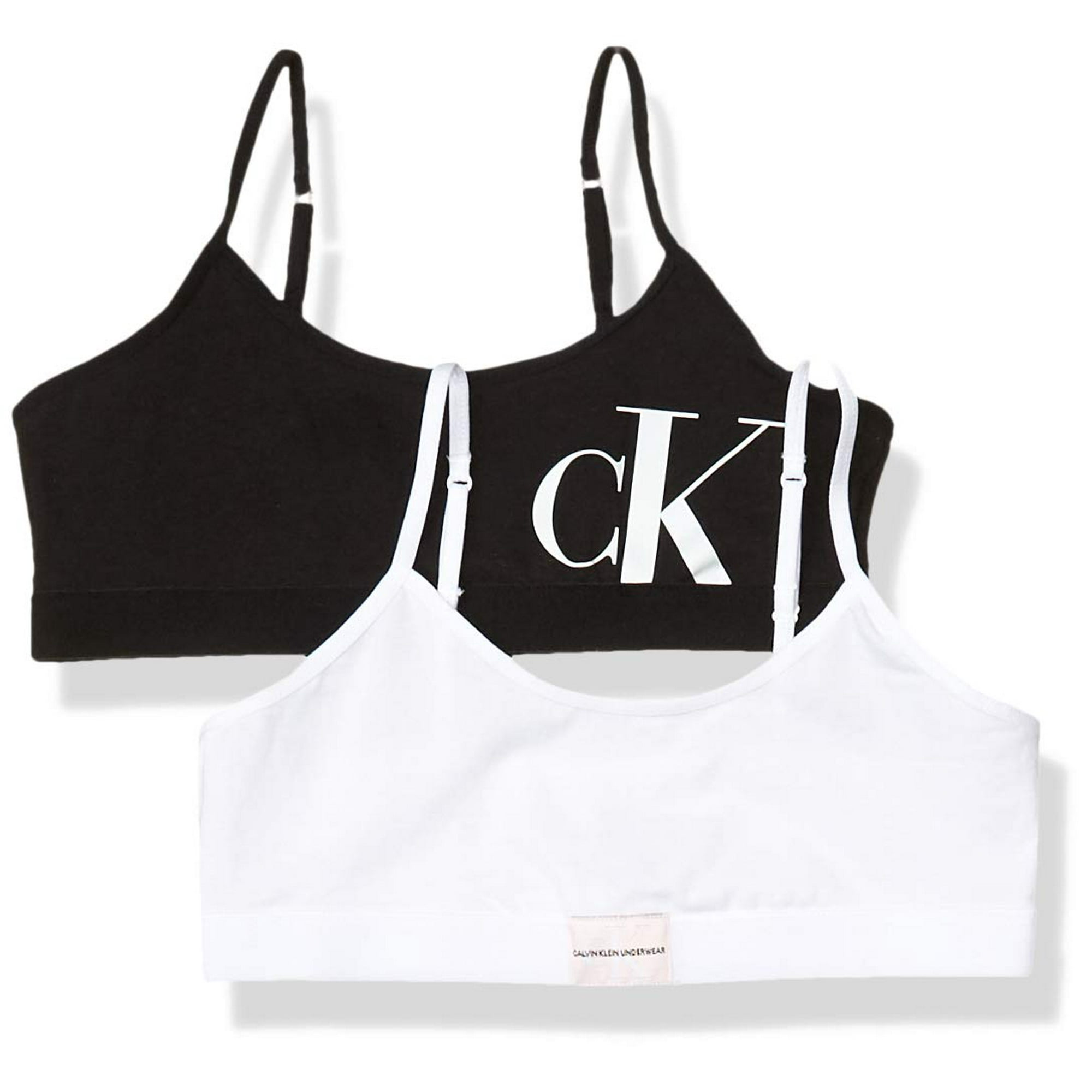 Calvin Klein Girls Black White Cotton Bralettes (2 Pack), 53% OFF
