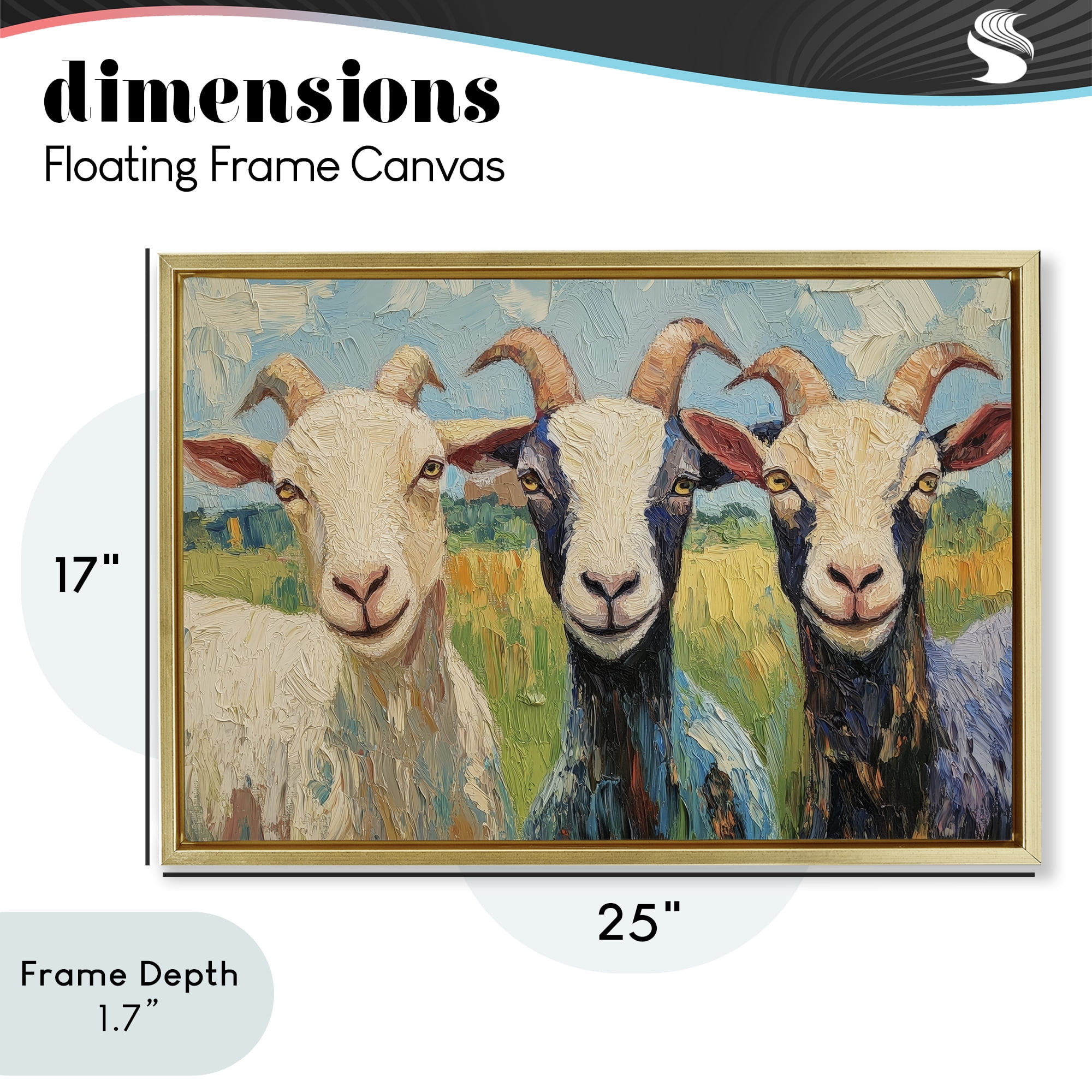 Stupell Industries Billy Goats in Bright Pasture Gold Framed Floater Canvas Wall Art, design by Petal Prints Design