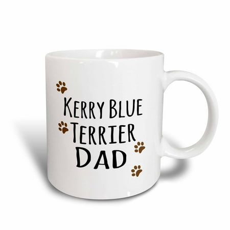 3dRose Kerry Blue Terrier Dog Dad - Doggie by breed - brown muddy paw prints - doggy lover - pet owner love, Ceramic Mug, 11-ounce