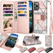 Wallet Case for iPhone 15,15 Pro,15 Plus,15 Pro Max,iPhone 15 Plus 6.7" 5G Case Magnetic Detachable with 9 Card Holder for Women Men,Luxury Leather Wristlet Strap Folio Flip Cover, Marble