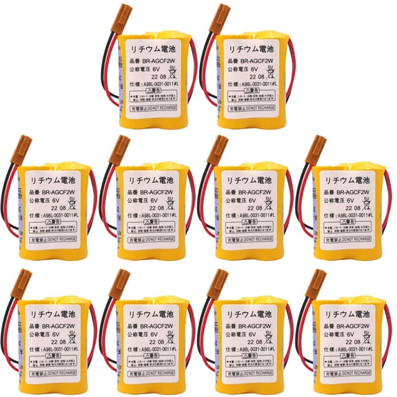 10Pcs BR-AGCF2W/A98L-0031-0011 6V 2200mAh PLC Lithium Battery, Replacement Battery for FANUC System with Brown Plug (Non-Rechargeable)