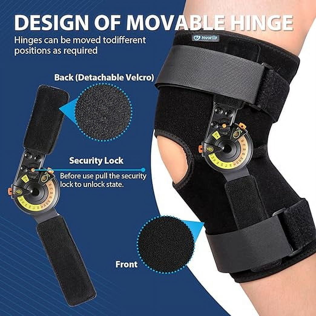Nvorliy Hinged ROM Knee Brace with Side Stabilizers & Locking Dials, Post Op Knee Immobilizer for Arthritis, ACL, MCL, PCL, Meniscus Tear, Injurie/Knee Pain, Medical Orthopedic Support (Small)
