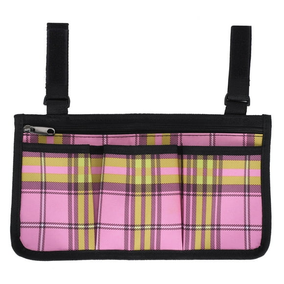Bolsas laterales para silla de ruedas, bolsa de herramientas, bolsillos de almacenamiento con múltiples bolsillos, accesorios para reposabrazos, color rosa y rojo