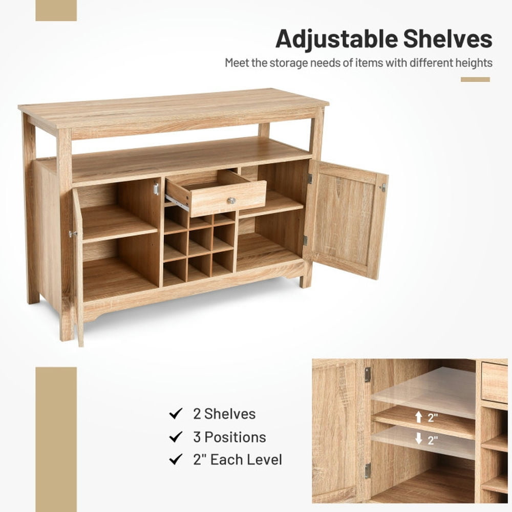Finihen Kitchen Storage Cabinet, Buffet Sideboard, Server Buffet Sideboard With Wine Rack and Open Shelf, for Dining Room, Kitchen, Living Room, Natural Finihen Kitchen Storage Cabinet, Buffet Sideboard, Server Buffet Sideboard With Wine Rack and Open Shelf, for Dining Room, Kitchen, Living Room, Natural