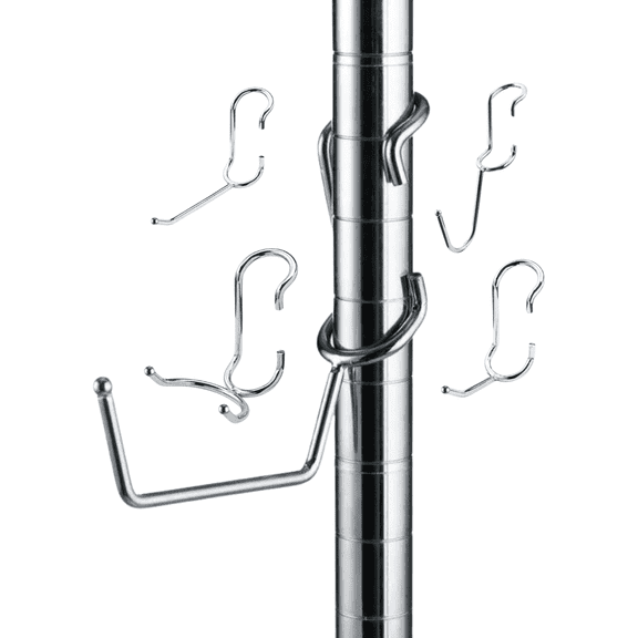 Variety Pack Shelf Pole Hooks – 5 Chrome Wire Shelving Hooks – J-Hook, C-Hook, Utility Hanger for Home & Garage Storage