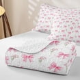 thumbnail image 4 of meiyoeat White Pink Bow Bed Spread Queen for Girls, Watercolor Floral Queen Coverlet Set for Bedroom, 3pcs, 4 of 7