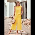 thumbnail image 4 of Conjunto de Dos Piezas de Verano para Mujer: Top Corto Sin Mangas con Cuello Redondo y Pantalones Anchos con Bolsillos. Amarillo XL, 4 of 10