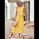 thumbnail image 4 of Conjunto de Dos Piezas de Verano para Mujer: Top Corto Sin Mangas con Cuello Redondo y Pantalones Anchos con Bolsillos. Amarillo M, 4 of 10