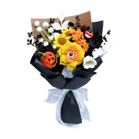 Halloween Knitted Flower Bouquet Decoration, 16.53 in Handmade-Style Floral Arrangement for Party Table & Shelf Decor