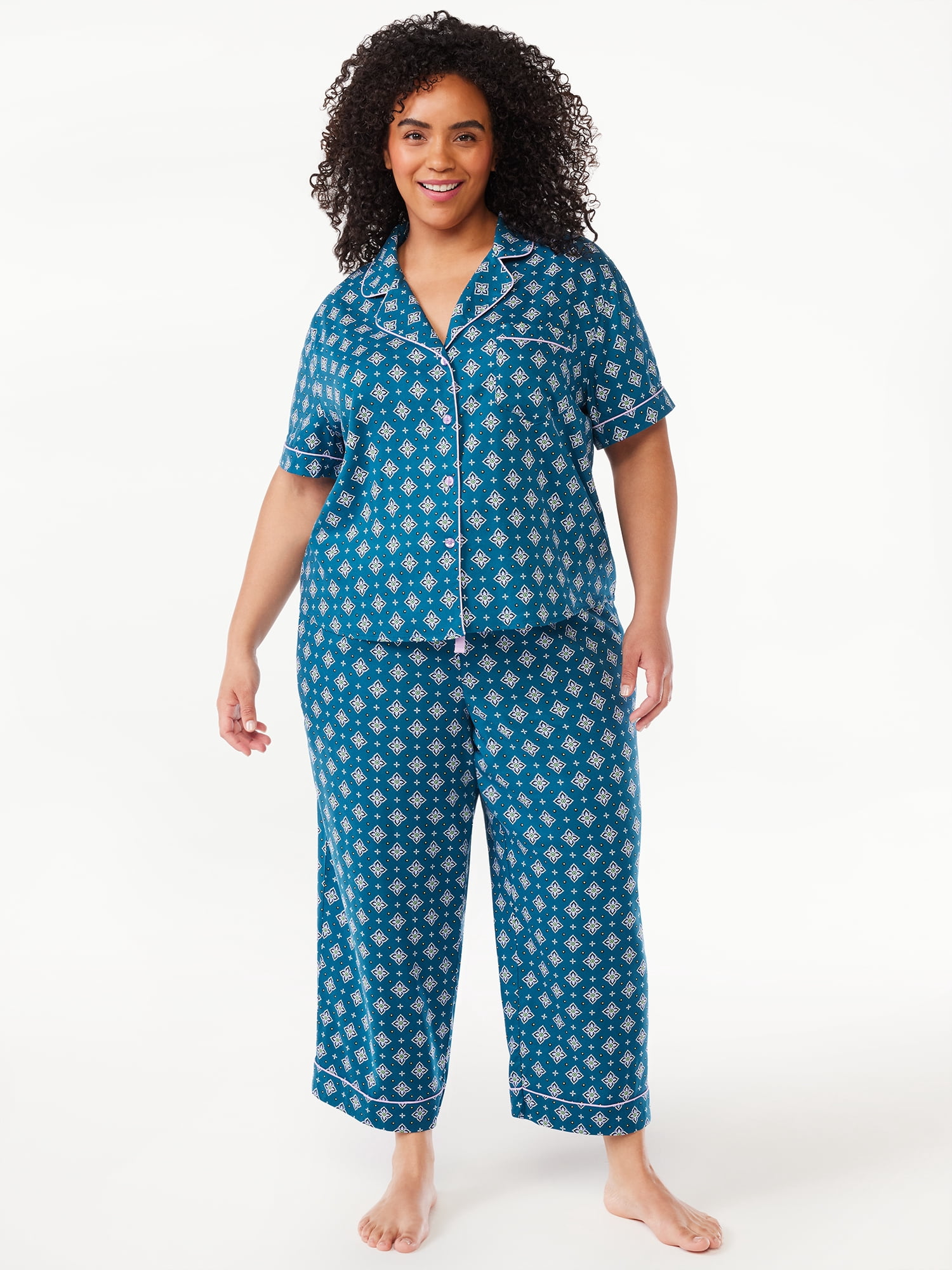 Joyspun Women's Woven Cropped Pajama Pants, Sizes S to 3X