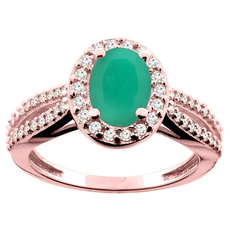Oval Cabochon Accent - 14K White/Yellow/Rose Gold Natural Cabochon Emerald Ring Oval 8x6mm Diamond Accent, size 5