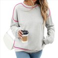 thumbnail image 2 of Sudadera Informal para Mujer, Cuello Redondo, Larga, Bloque de Color, Holgada, Tops Casuales de Moda para Otoño Gris XL, 2 of 10