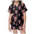 thumbnail image 2 of Girls Satin Pajama Set Short Sleeve Sleepwear 2 Piece Loungewear Soft Comfortable Button Down Top and Shorts Classic Holiday Outfit, 2 of 4