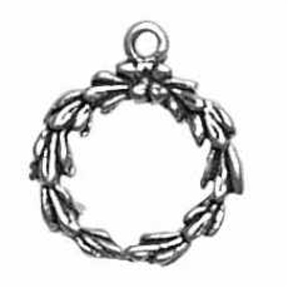 Sterling Silver 18" 1mm Box Chain Full Circle Foilage 3D Wreath Pendant Necklace