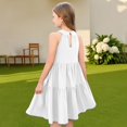 thumbnail image 7 of Abcomgle Girls Midi Dresses 10-12 Casual Halter Neck Sleeveless Girls Dresses Solid Color A-line Sundresses Beach Swing Skirt 11-12 Years,White, 7 of 7