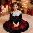 thumbnail image 4 of Girls Long Sleeve Velvet Plaid Dress With Lace Collar – Elegant Ruffle Christmas Party Gown – Versatile Kids Clothing for Holiday Dance Photoshoot (Ages 2-8 Years), 4 of 6
