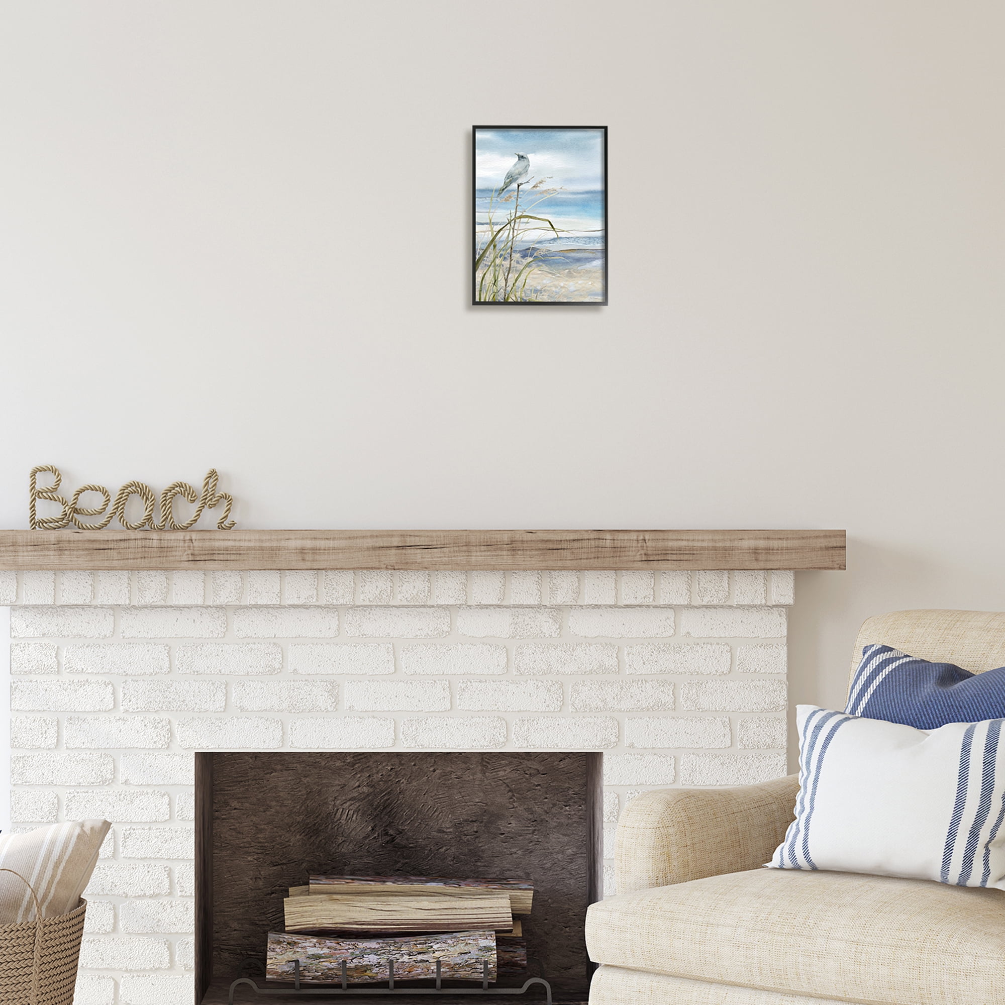 Stupell Industries Bird on Beach Shore Animals & Insects Painting Black Framed Art Print Wall Art, 11 x 14