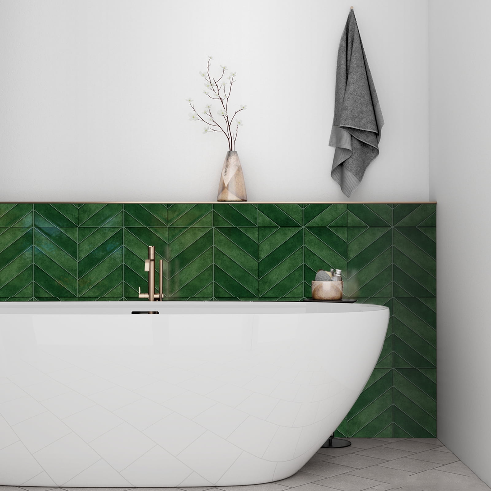 DEWOO 10 Sheets Thicker Herringbone Peel and Stick Backsplash, 11.5”×9” Stick on Wall Tiles, Self Adhesive Tile Sticker for Kitchen Backsplash and Bathroom, Green